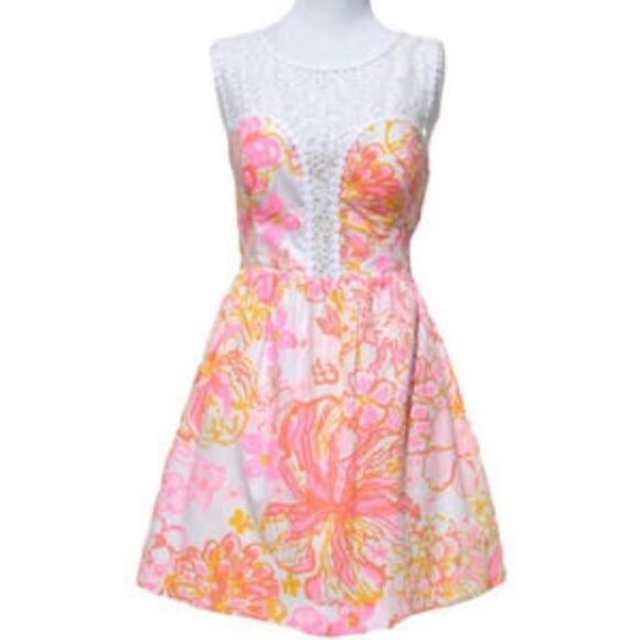 Lilly Pulitzer Reagan Dress Pink White Floral Rear Zip Sz 0 Style 20143 - Picture 15 of 15